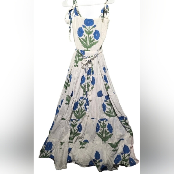 Darlington Isle Floral Maxi Dress in Blue and Green Adjustable Straps PTP 17 - Picture 2 of 3